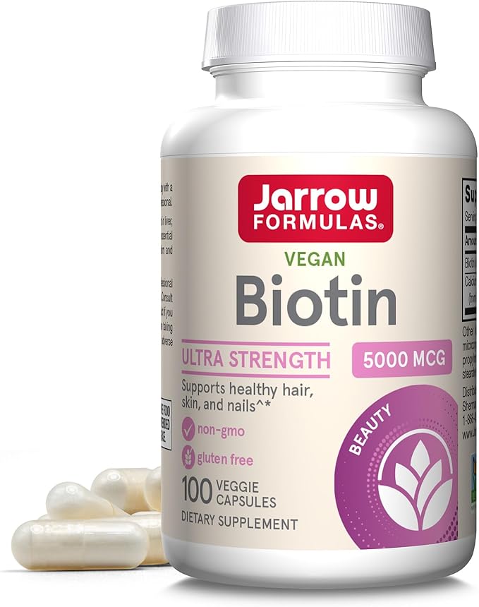Jarrow Formulas Biotin Ultra Strength 5000 mcg, Dietary Supplement, Hair, Skin, and Nails Support