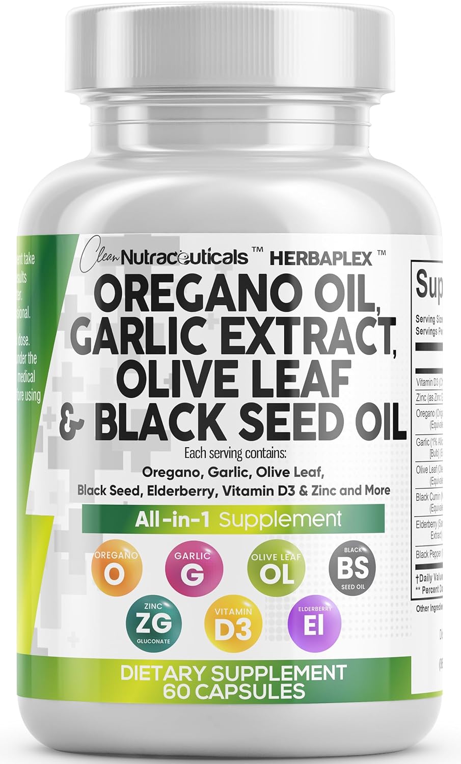 Clean Nutraceuticals Oregano Oil Garlic Extract Olive Leaf Black Seed Oil