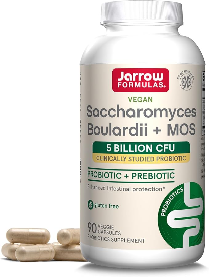 Jarrow Formulas Saccharomyces Boulardii Probiotics + MOS 5 Billion CFU Probiotic Yeast for Intestinal Health Support