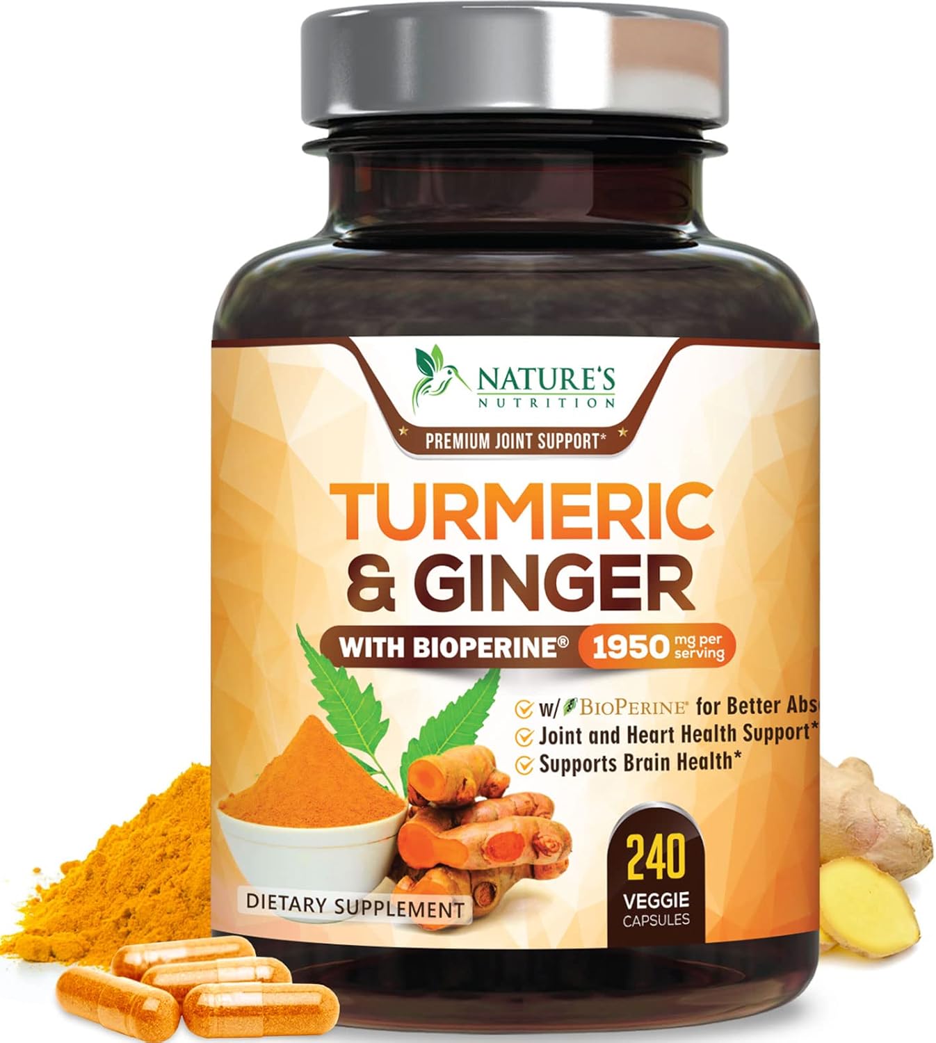 Turmeric Curcumin Supplement 1950mg with Organic Turmeric & Ginger, 95% Curcuminoids, BioPerine Black Pepper