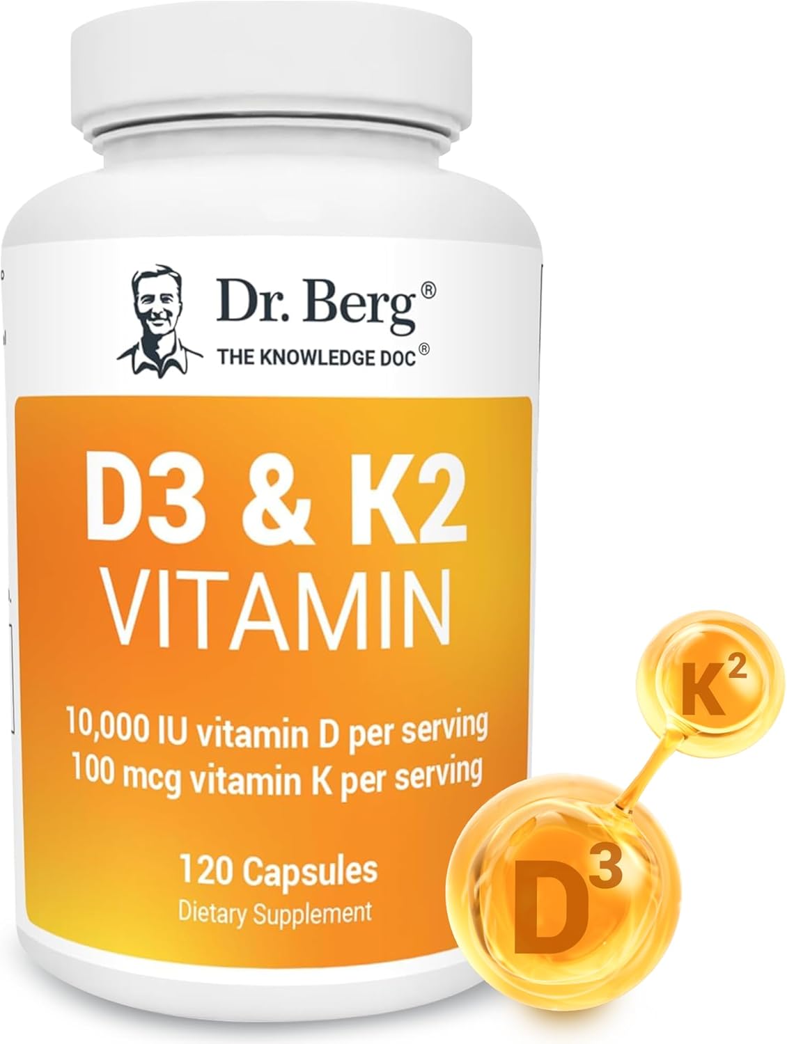 Dr. Berg Vitamin D3 K2 w/MCT Powder - Includes 10,000 IU of Vitamin D3, 100 mcg MK7