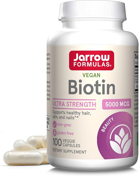 Jarrow Formulas Biotin Ultra Strength 5000 mcg, Dietary Supplement, Hair, Skin, and Nails Support