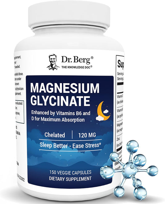Dr. Berg's Magnesium Glycinate - Fully Chelated with Vitamin D & B6, 150 Veg Cap